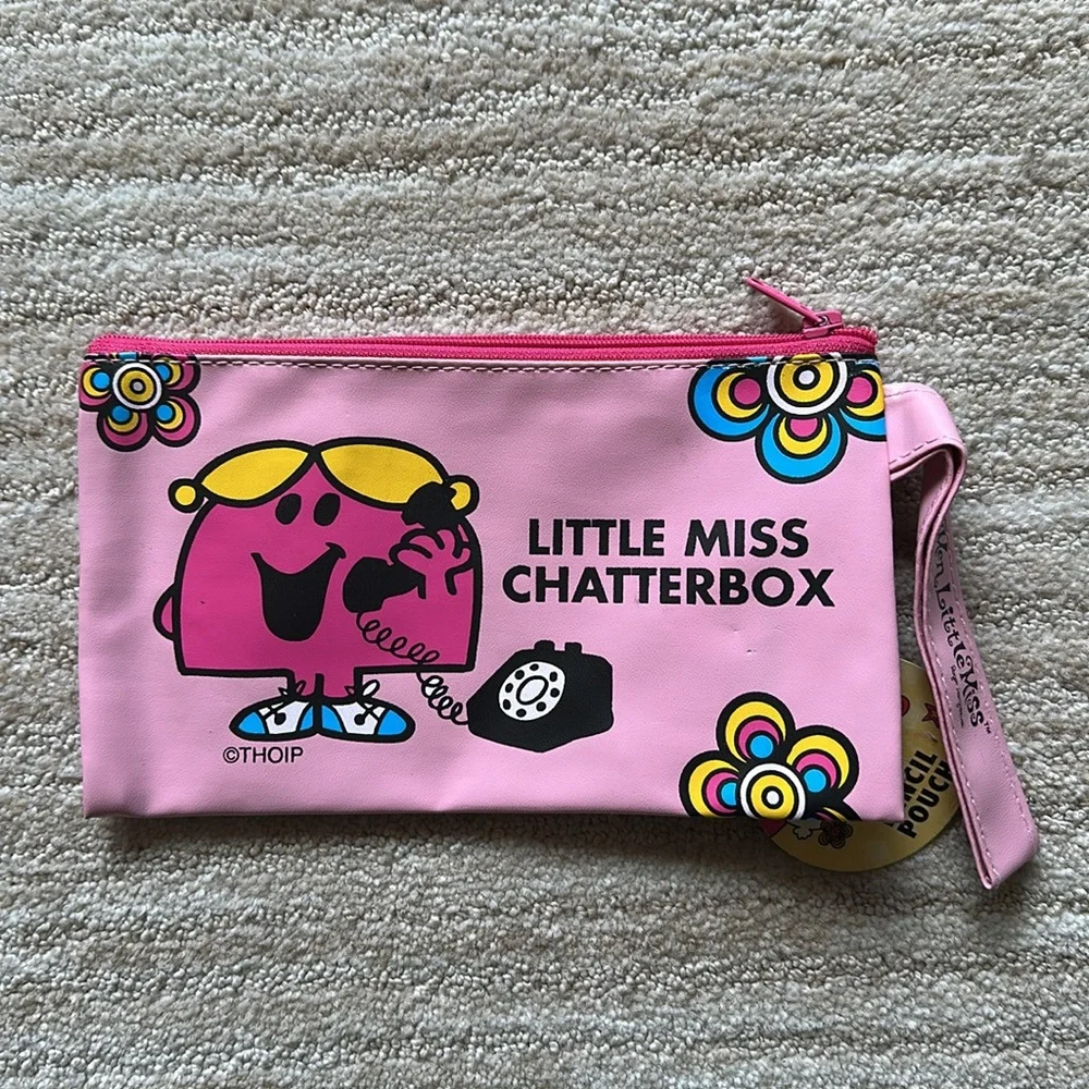 Vintage LITTLE MISS CHATTERBOX Pink Zipper Vinyl Pencil Pouch